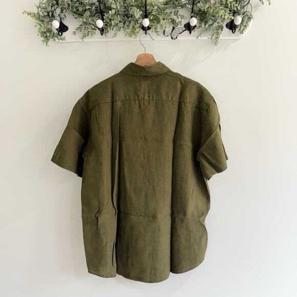 Men’s NEW quince Olive Green 100% Linen Button Down Short Sleeve Shirt XL 3-7071 - Picture 3 of 3